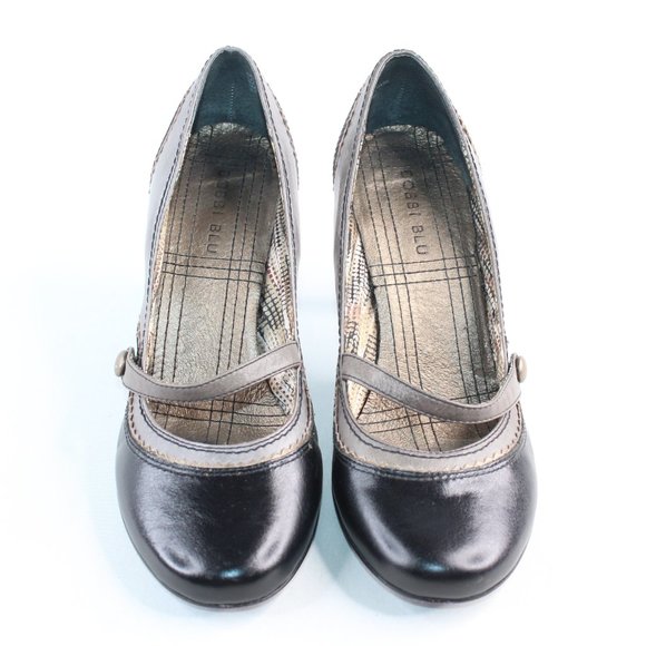 Bobbi Blu Anthropologie Black Leather Cap Heels - Picture 3 of 12